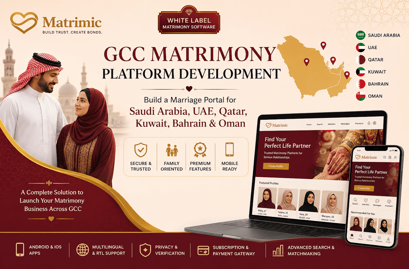 Enterprise GCC Matrimony Platform Development by Matrimic for Saudi Arabia UAE Qatar Kuwait Bahrain and Oman